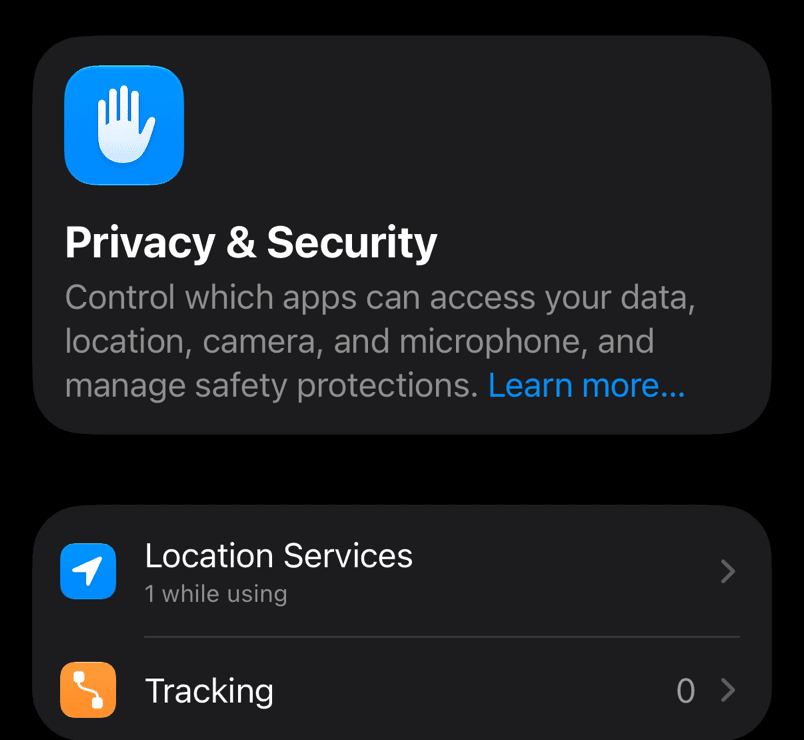 Step 2: Privacy & Security, with Location Services highlighted